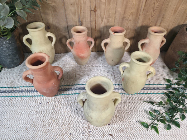 Small Rustic Wabi Sabi Hand Made Mediterranean Terracotta Roman Urn Pot Vase