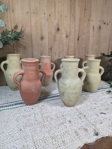 Small Rustic Wabi Sabi Hand Made Mediterranean Terracotta Roman Urn Pot Vase