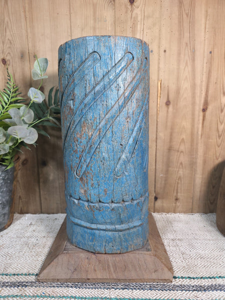Large Vintage Reclaimed Carved Indian Solid Wooden Pillar Column Candle Holder