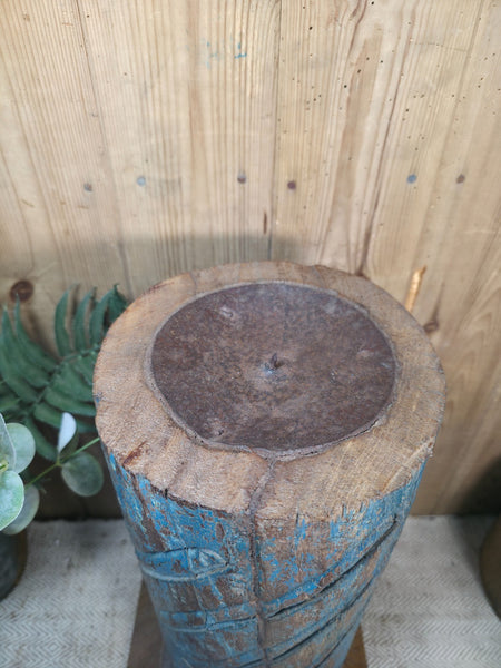Large Vintage Reclaimed Carved Indian Solid Wooden Pillar Column Candle Holder
