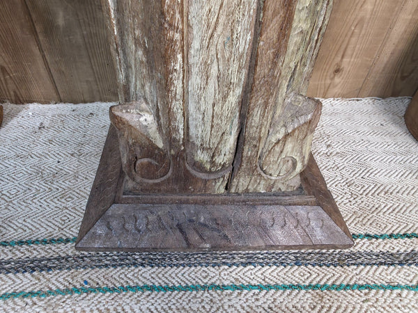 Large Vintage Reclaimed Carved Indian Solid Wooden Pillar Column Candle Holder