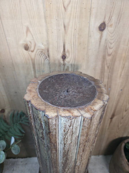 Large Vintage Reclaimed Carved Indian Solid Wooden Pillar Column Candle Holder