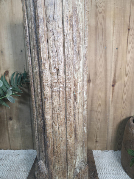 Large Vintage Reclaimed Carved Indian Solid Wooden Pillar Column Candle Holder