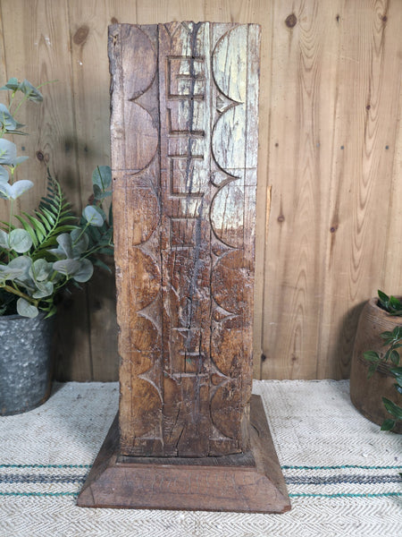 Large Vintage Reclaimed Carved Indian Solid Wooden Pillar Column Candle Holder