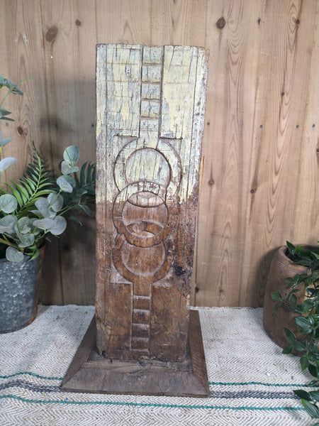 Large Vintage Reclaimed Carved Indian Solid Wooden Pillar Column Candle Holder