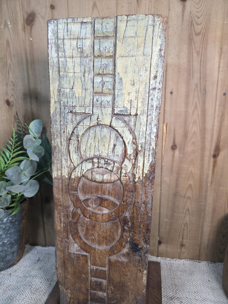 Large Vintage Reclaimed Carved Indian Solid Wooden Pillar Column Candle Holder