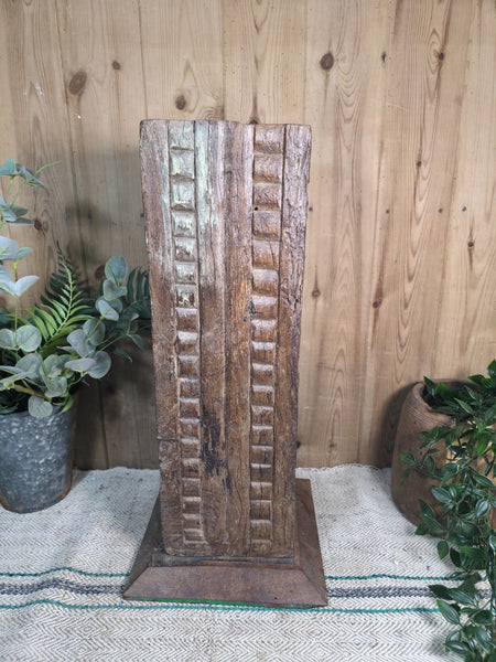 Large Vintage Reclaimed Carved Indian Solid Wooden Pillar Column Candle Holder