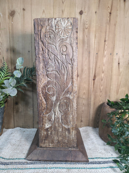 Large Vintage Reclaimed Carved Indian Solid Wooden Pillar Column Candle Holder