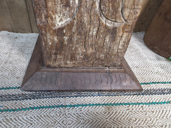 Large Vintage Reclaimed Carved Indian Solid Wooden Pillar Column Candle Holder