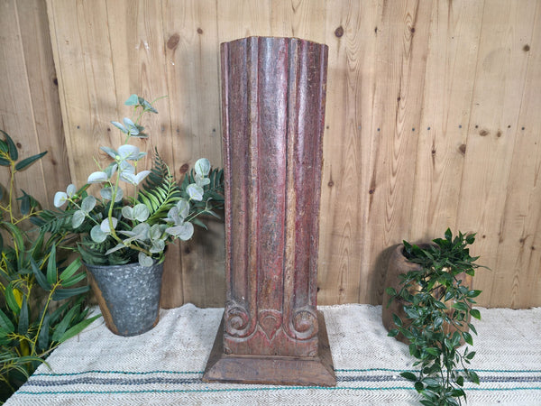 Large Vintage Reclaimed Carved Indian Solid Wooden Pillar Column Candle Holder