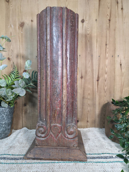 Large Vintage Reclaimed Carved Indian Solid Wooden Pillar Column Candle Holder