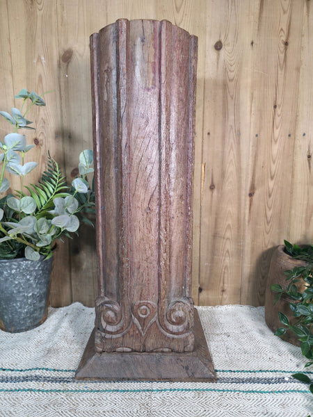 Large Vintage Reclaimed Carved Indian Solid Wooden Pillar Column Candle Holder