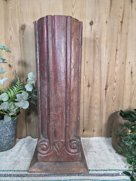 Large Vintage Reclaimed Carved Indian Solid Wooden Pillar Column Candle Holder