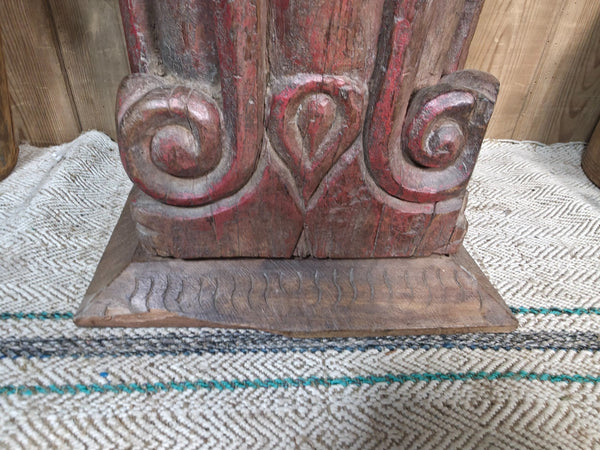 Large Vintage Reclaimed Carved Indian Solid Wooden Pillar Column Candle Holder