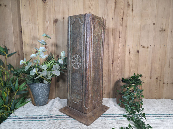 Large Vintage Reclaimed Carved Indian Solid Wooden Pillar Column Candle Holder