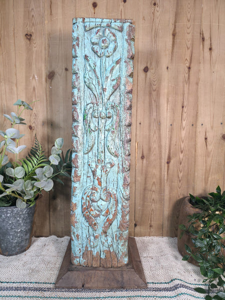 Large Vintage Reclaimed Carved Indian Solid Wooden Pillar Column Candle Holder