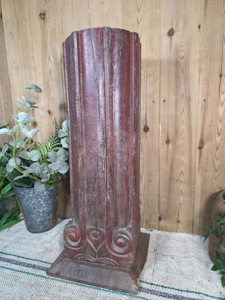Large Vintage Reclaimed Carved Indian Solid Wooden Pillar Column Candle Holder