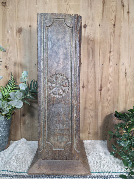 Large Vintage Reclaimed Carved Indian Solid Wooden Pillar Column Candle Holder