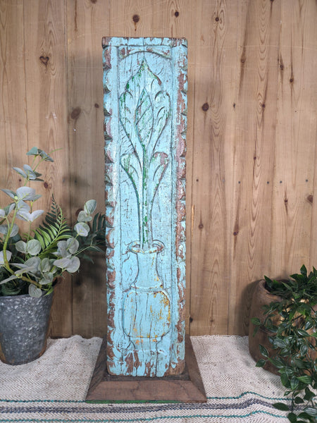 Large Vintage Reclaimed Carved Indian Solid Wooden Pillar Column Candle Holder
