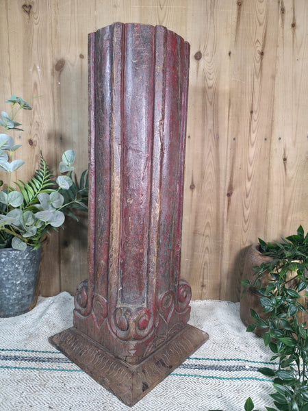 Large Vintage Reclaimed Carved Indian Solid Wooden Pillar Column Candle Holder
