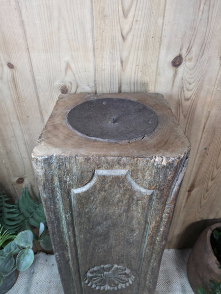 Large Vintage Reclaimed Carved Indian Solid Wooden Pillar Column Candle Holder