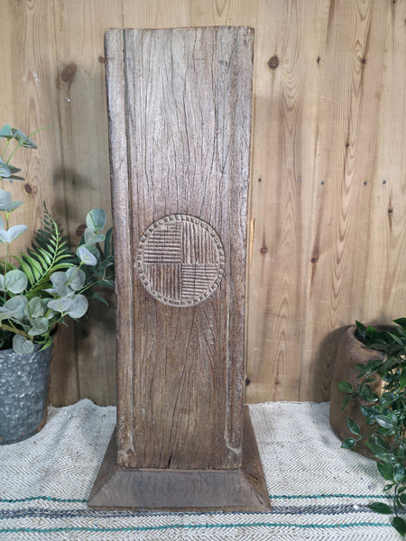 Large Vintage Reclaimed Carved Indian Solid Wooden Pillar Column Candle Holder