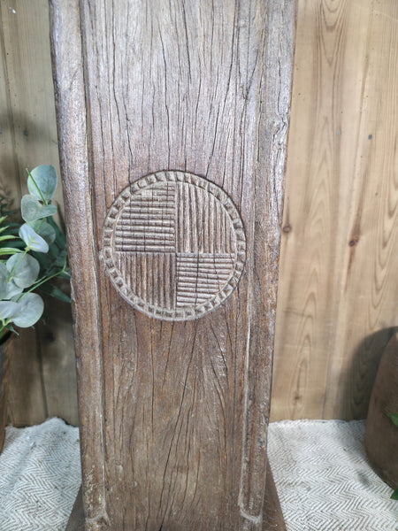 Large Vintage Reclaimed Carved Indian Solid Wooden Pillar Column Candle Holder