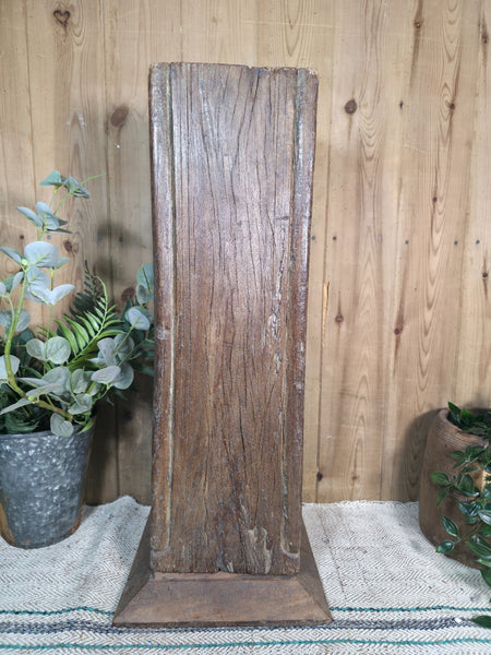 Large Vintage Reclaimed Carved Indian Solid Wooden Pillar Column Candle Holder