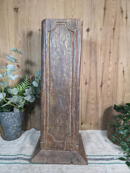 Large Vintage Reclaimed Carved Indian Solid Wooden Pillar Column Candle Holder