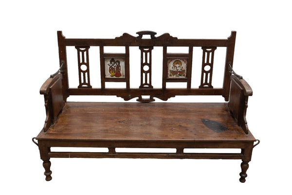 Vintage Rustic Indian Colonial Solid Wooden Reversible Bench Seat Day Bed