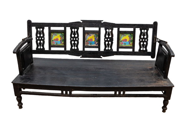 Vintage Rustic Indian Colonial Solid Wooden Reversible Bench Seat Day Bed
