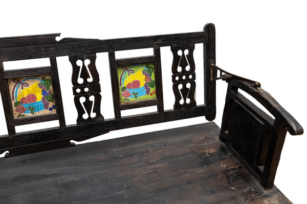 Vintage Rustic Indian Colonial Solid Wooden Reversible Bench Seat Day Bed