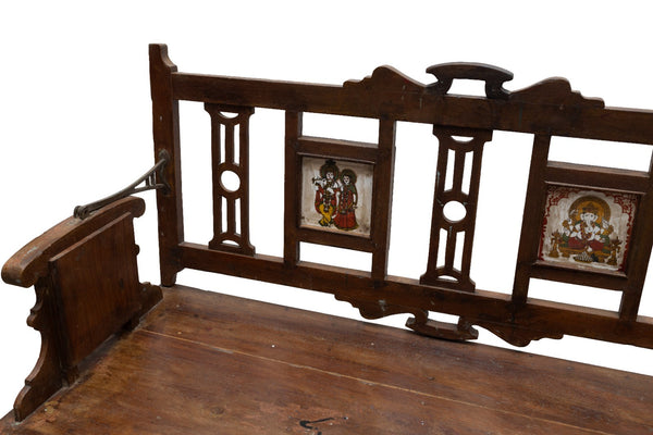 Vintage Rustic Indian Colonial Solid Wooden Reversible Bench Seat Day Bed