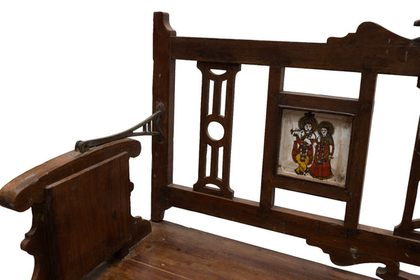 Vintage Rustic Indian Colonial Solid Wooden Reversible Bench Seat Day Bed