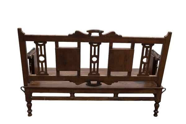 Vintage Rustic Indian Colonial Solid Wooden Reversible Bench Seat Day Bed