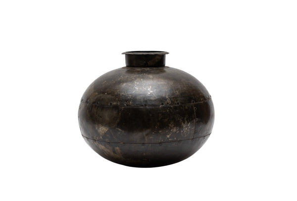 Rustic Reclaimed Indian Riveted Metal Water Carrier Lota Vase