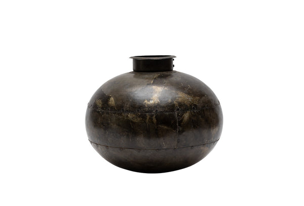 Rustic Reclaimed Indian Riveted Metal Water Carrier Lota Vase