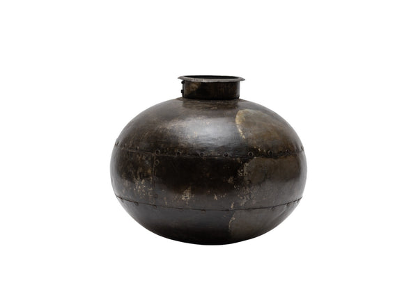 Rustic Reclaimed Indian Riveted Metal Water Carrier Lota Vase