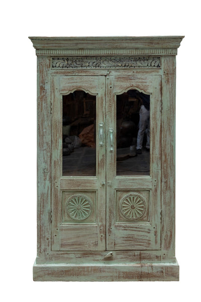 Vintage Reclaimed Hand Carved Indian Wooden Display Drinks Cabinet Cupboard