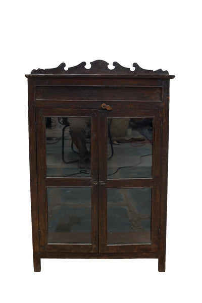 Vintage Indian Colonial Wooden Glazed  Display Drinks Cabinet Cupboard