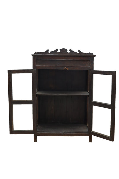 Vintage Indian Colonial Wooden Glazed  Display Drinks Cabinet Cupboard