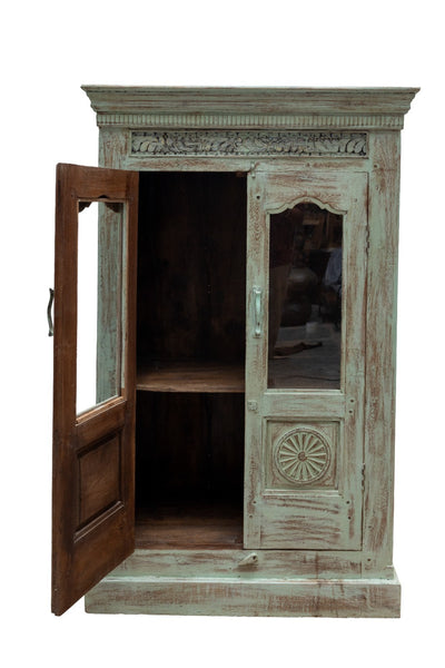 Vintage Reclaimed Hand Carved Indian Wooden Display Drinks Cabinet Cupboard