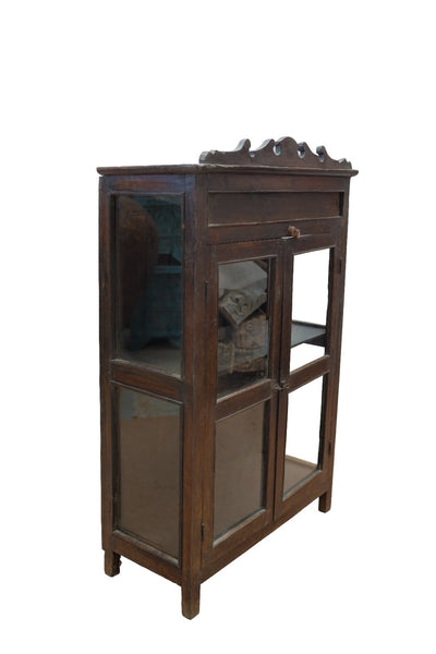 Vintage Indian Colonial Wooden Glazed  Display Drinks Cabinet Cupboard