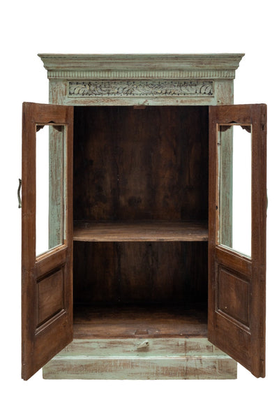 Vintage Reclaimed Hand Carved Indian Wooden Display Drinks Cabinet Cupboard