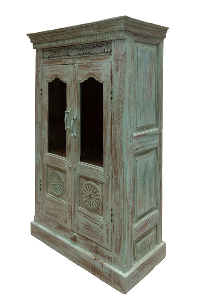 Vintage Reclaimed Hand Carved Indian Wooden Display Drinks Cabinet Cupboard