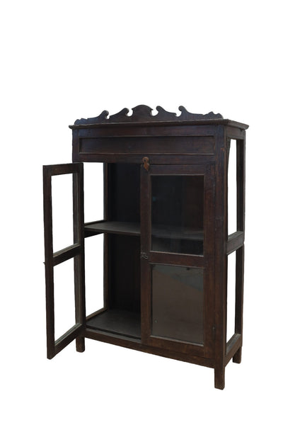 Vintage Indian Colonial Wooden Glazed  Display Drinks Cabinet Cupboard