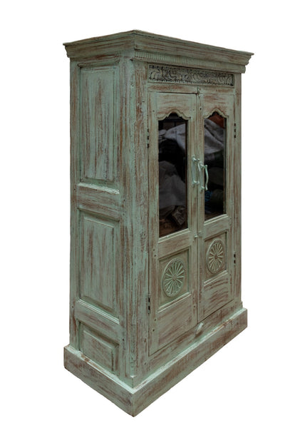 Vintage Reclaimed Hand Carved Indian Wooden Display Drinks Cabinet Cupboard