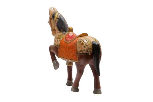Vintage Indian Hand Painted Solid Wooden Horse Statue Ornament