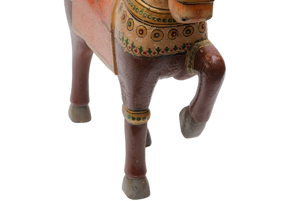 Vintage Indian Hand Painted Solid Wooden Horse Statue Ornament