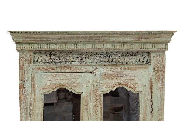 Vintage Reclaimed Hand Carved Indian Wooden Display Drinks Cabinet Cupboard